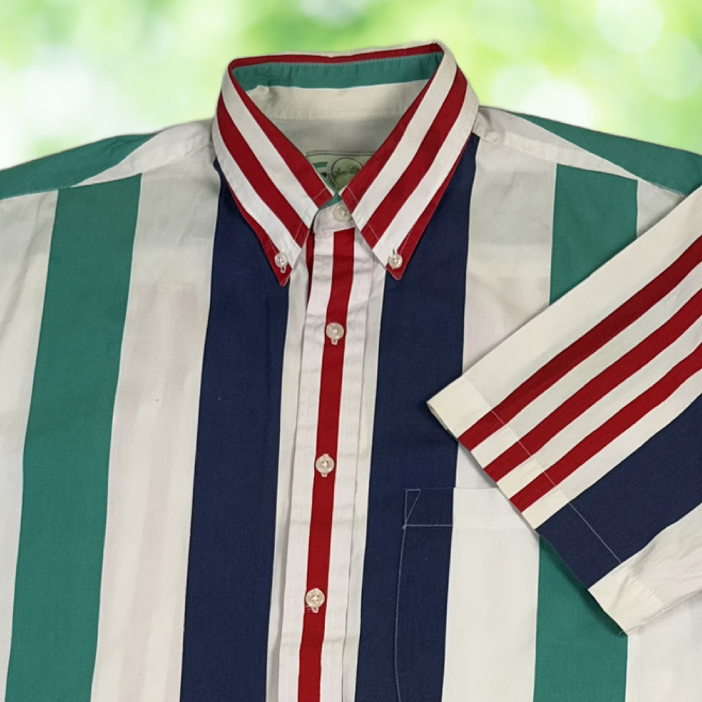 Vintage 80s 90s SEARS Shirt Mens L Bold Multicolor Stripe Button Down Retro